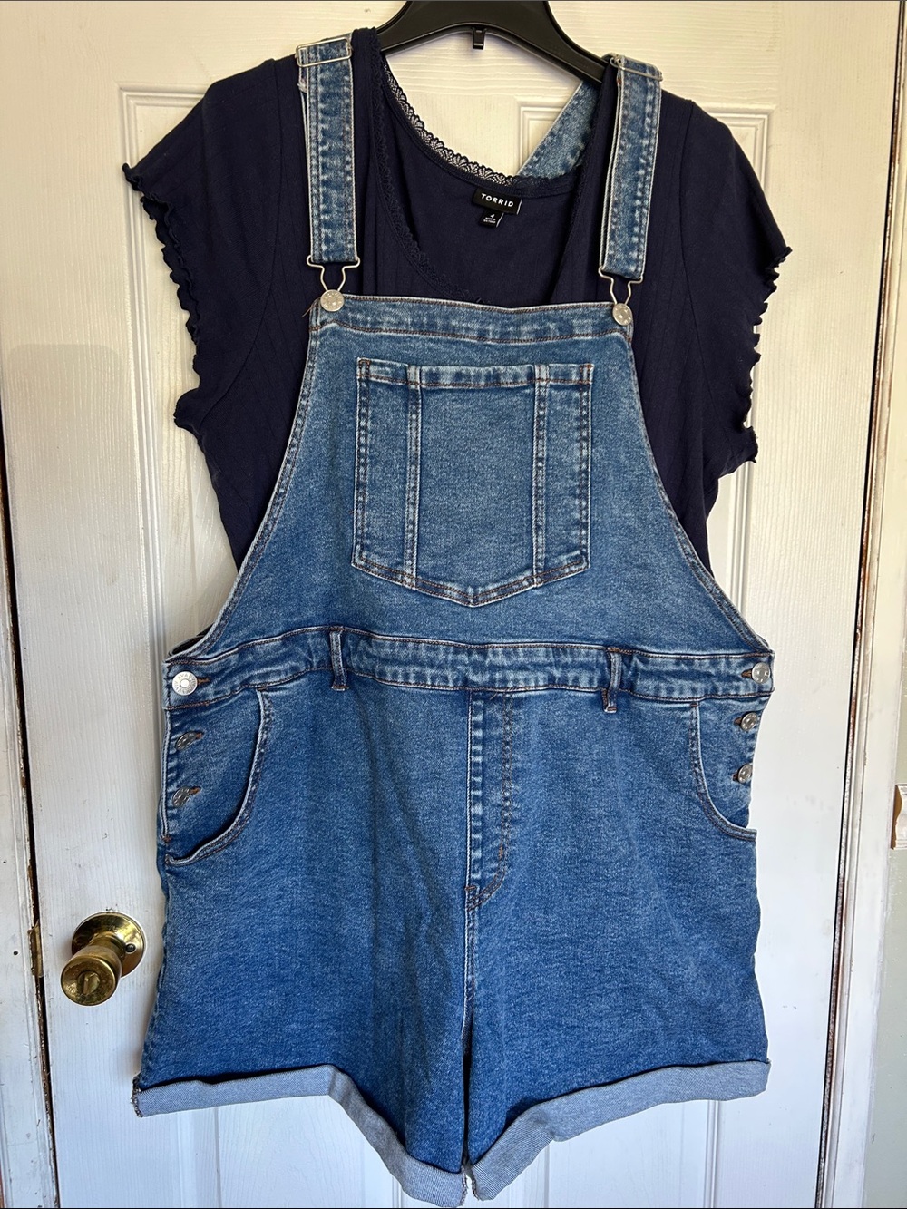 💐AVA&VIV💐Denim Short Overalls - Blue